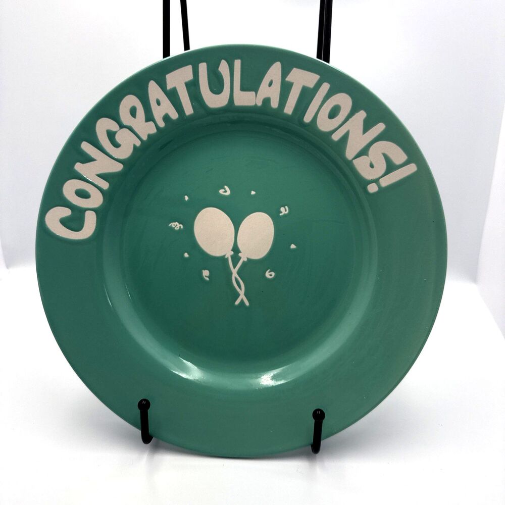 RARE! Love You Plates "CONGRATULATIONS" Aqua Ceramic Glazed 11" Plate NEW
